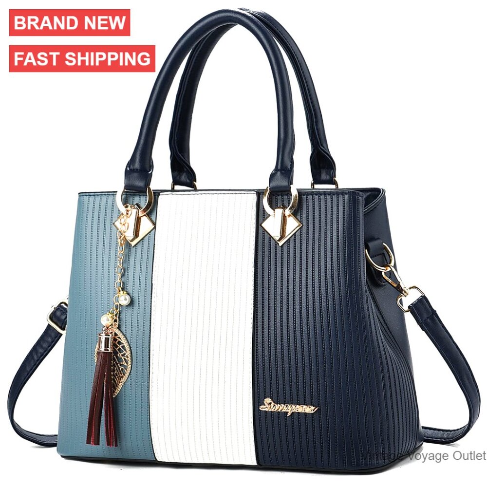 Medium Leather Tote Shoulder Bag Satchel Purse With Multi-Pocket Design